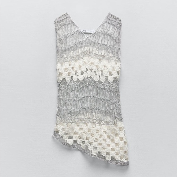Zara Metal Crochet. Contrast Knit Top (S) - Picture 3 of 6